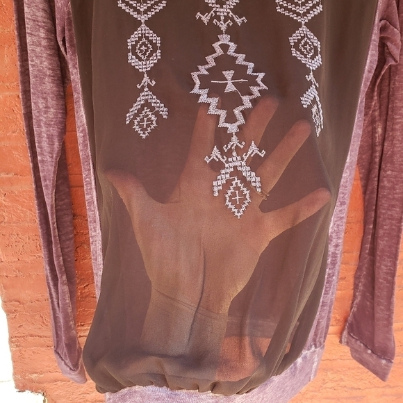 Ruff Hewn Embroidered Sheer Front Long Sleeve Top - Picture 6 of 6